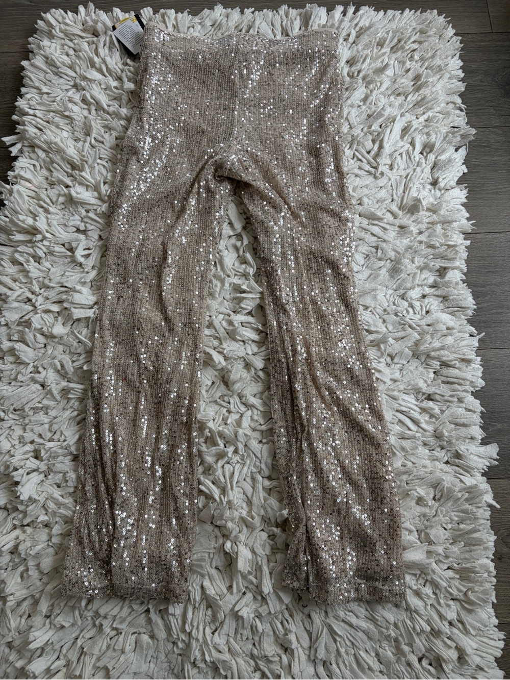 Girls Beige Sequin Knit Leggings